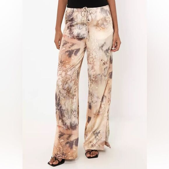ZARA Full Length Printed Brown satin Women's Pants, Small - Picture 1 of 10
